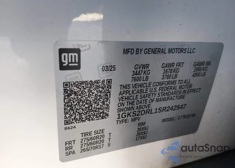 2025 GMC Yukon 4Wd Denali z USA, uszkodzony, nr VIN 1GKS2DRL1SR242547